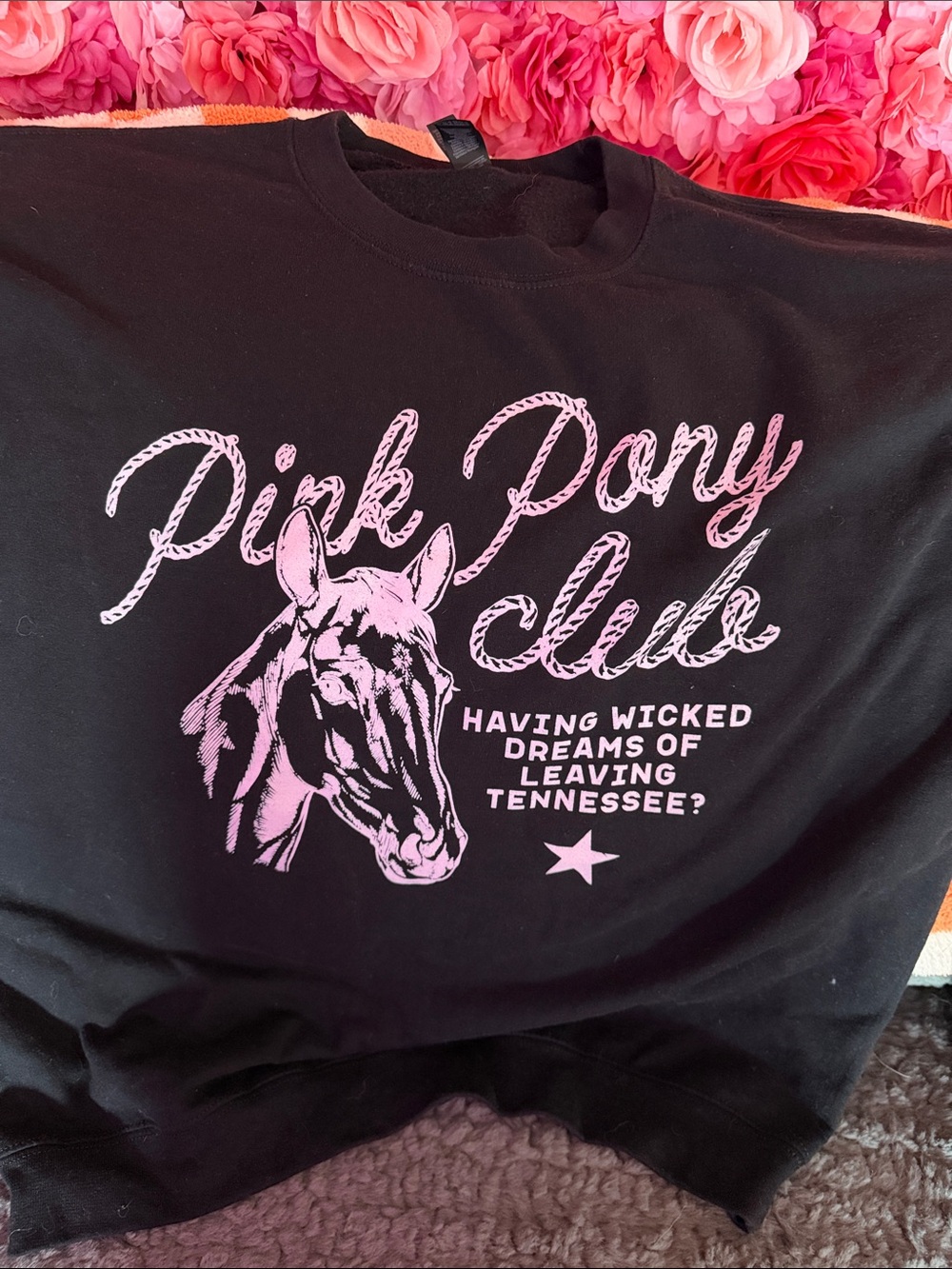 Pink Pony Club Graphic Sweatshirt - Black with Pink Print